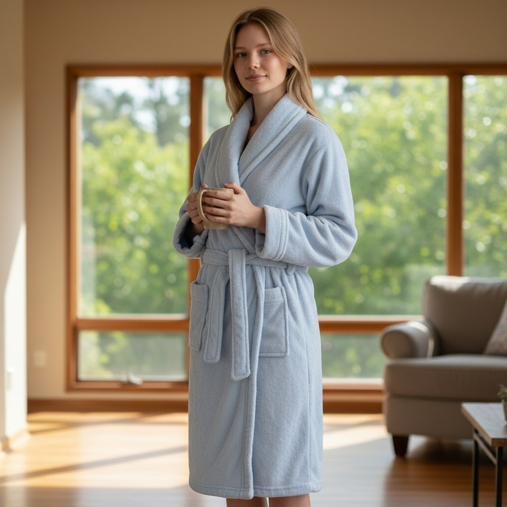 Kim Rogers Women Blue Plush Fleece Shawl Collar Robe Loungewear Large L RN31104